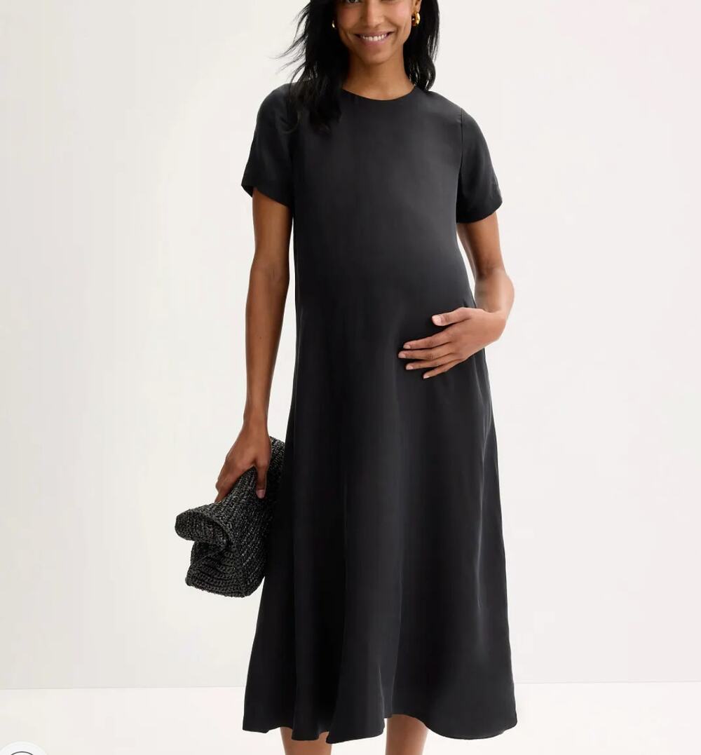 Hatch Black Midi Maternity Dress SMALL Basic Work Career Silky Versatile $268